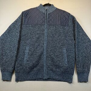 Gioberti Mens XL Full Zip Sweater Jacket Blue Marled Fleece Lined Quilted Yoke